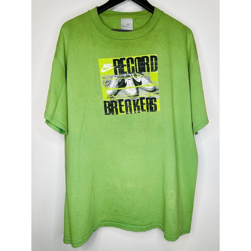 Vintage Nike Record Breakers Graphic T Shirt Green XL Swoosh